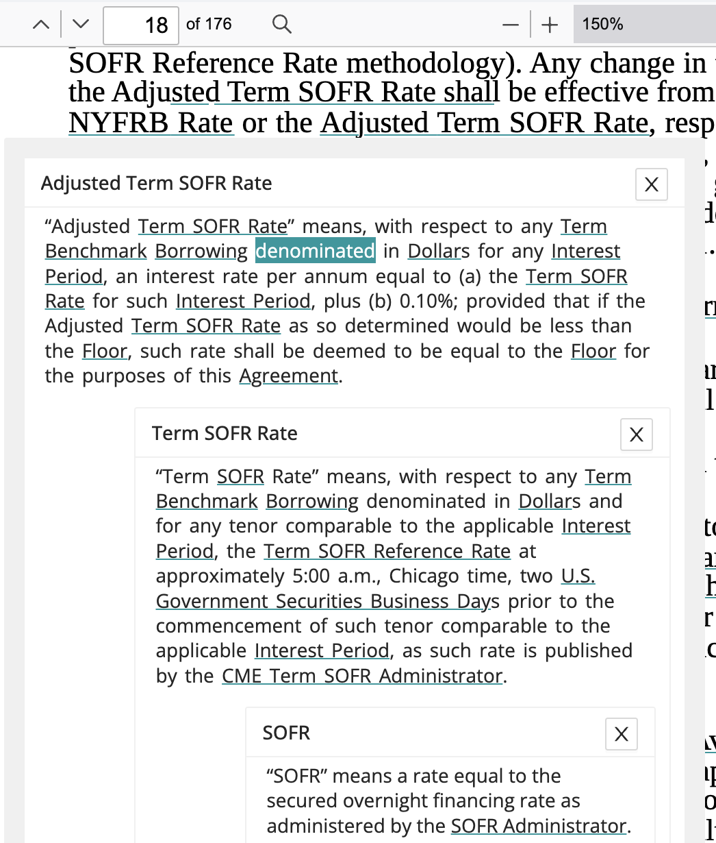 Linked definitions in ChattyPDF