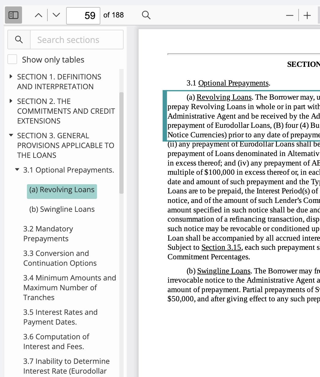 Generated table of contents in ChattyPDF
